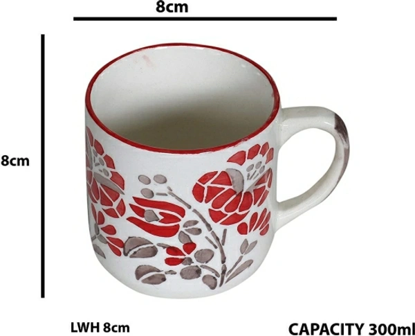 Ceramic Tea Cups - White Red