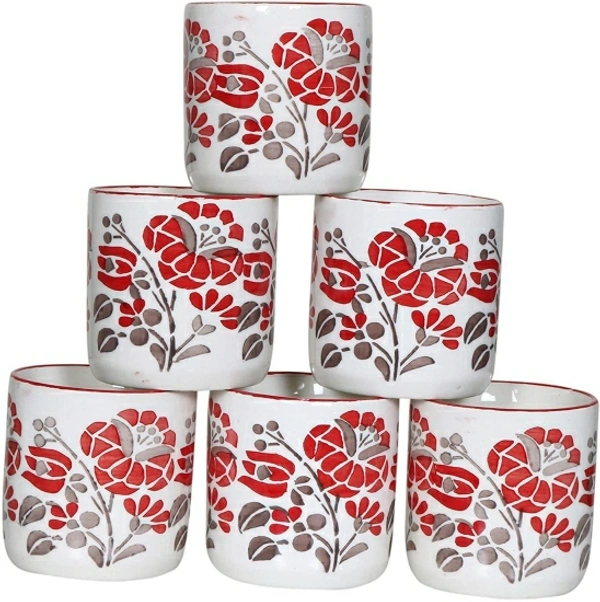Ceramic Tea Cups - White Red