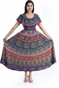 Printed Cotton Blend Stitched A-Line Gown - Free Size, Red