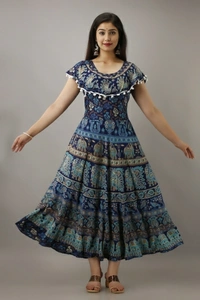 Printed Cotton Blend Stitched A-Line Gown - Free Size, Red