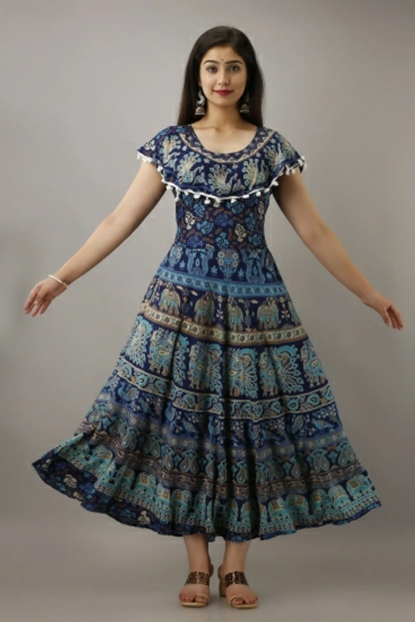 Printed Cotton Blend Stitched A-Line Gown - Free Size, Red