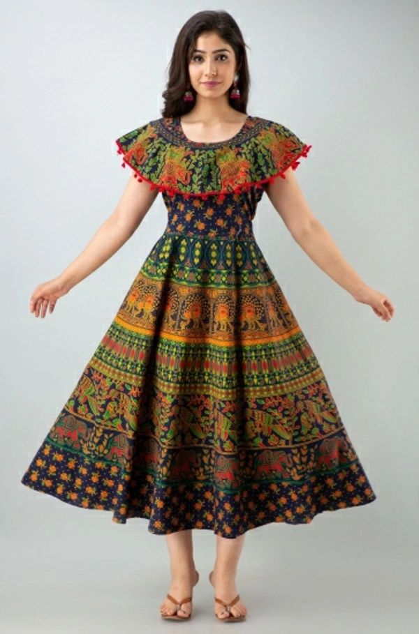 Printed Cotton Blend Stitched A-Line Gown - Free Size, Red