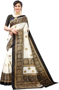 Floral Print, Paisley Mysore Silk Art Saree - Black