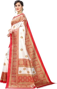 Floral Print, Paisley Mysore Silk Art Saree - Black
