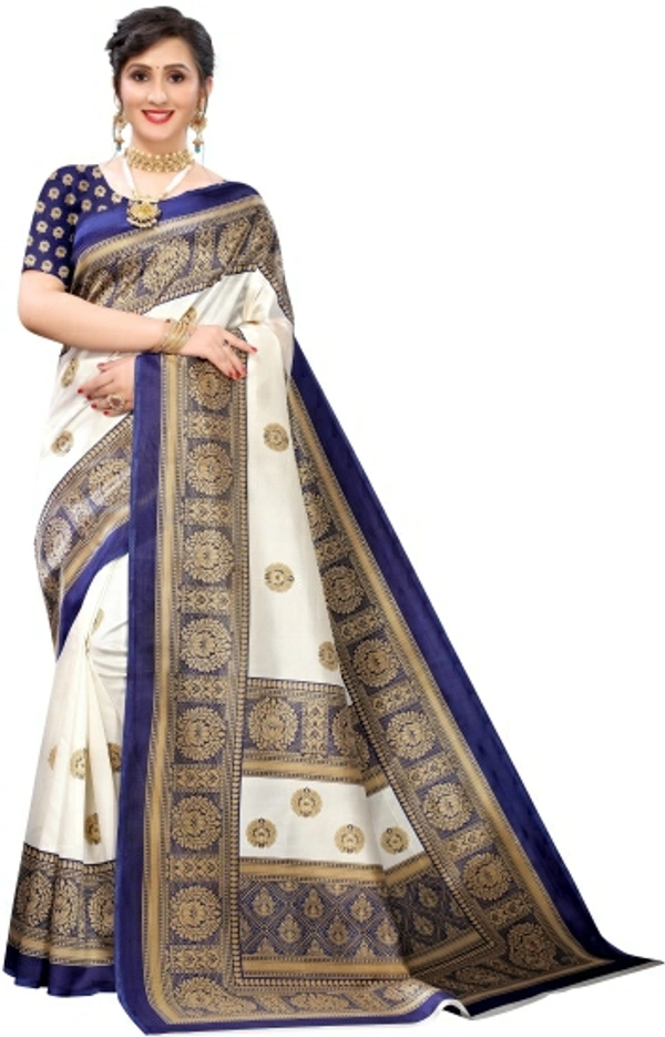 Floral Print, Paisley Mysore Silk Art Saree - Black