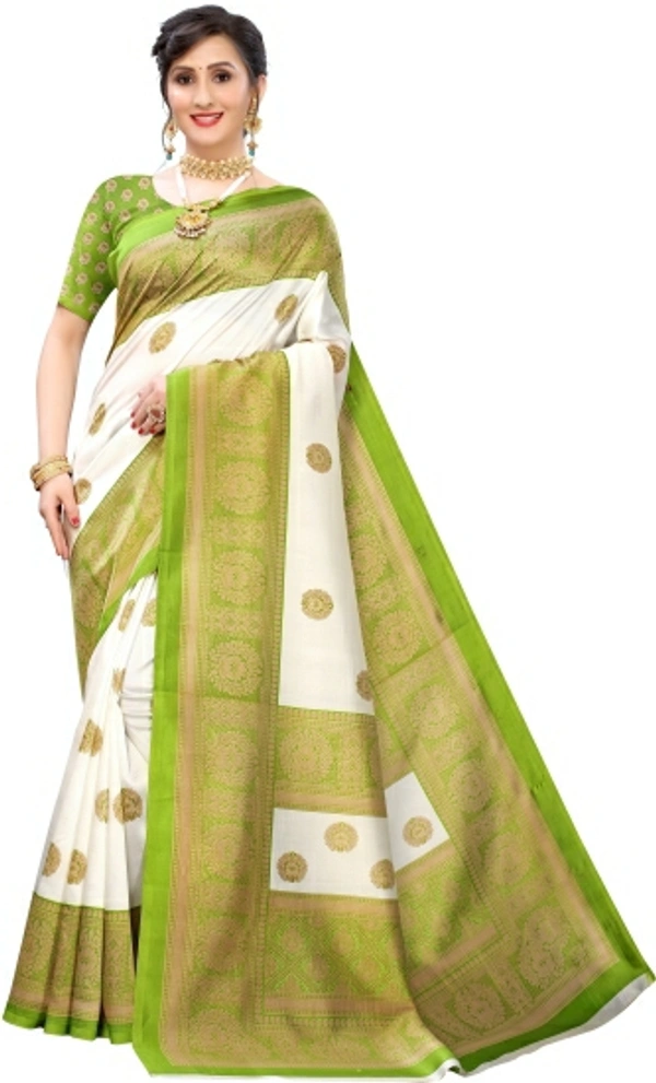 Floral Print, Paisley Mysore Silk Art Saree - Black