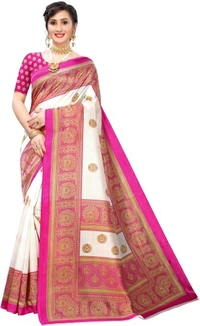 Floral Print, Paisley Mysore Silk Art Saree - Pink