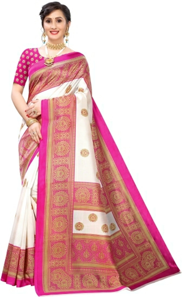 Floral Print, Paisley Mysore Silk Art Saree - Pink