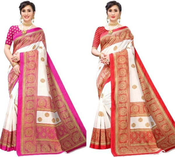 Floral Print, Paisley Mysore Silk Art Saree - Pink