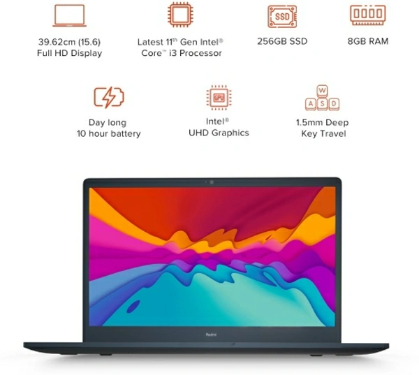RedmiBook 15 e-Learning Edition Core i3 11th Gen - (8 GB/256 GB SSD/Windows 10 Home) Thin and Light LaptopStylish & Portable Thin and Light Laptop15.6 inch Full HD Anti glare display, 81.8% Screen to Body ratio and DC DimmingLight Laptop without Optical Disk Drive7 day seller replacement policy/brand assistance for device issues*, No questions asked. - Black, 15.6 inches