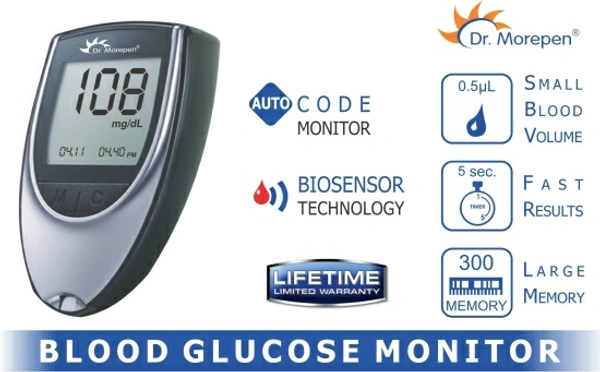 Dr. Morepen BG-03 Glucometer And 25 strips GlucometerMinimum Blood Sample: 0.5 microlitre10 Lancets25 StripsNo Returns Applicable, No questions asked. - White