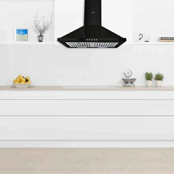 Glen Mia BLK 60 BF LTW Wall Mounted Chimney60 cm : Suitable for 3-4 Burners750 CMHBaffle Filter : Uses panels to separate grease & spice, half-yearly cleaningNeeds regular manual cleaning of the filtersVery effective in removing odor10 Days Replacement Policy, No questions asked. - Black, 60 CM