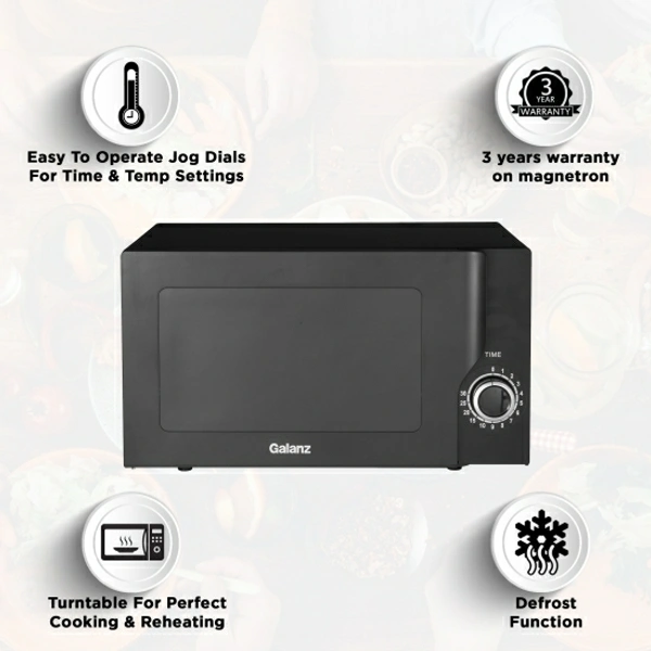 Galanz 20 L Solo Microwave OvenColor: Black20 LSoloMechanical Knob  is an Easy-to-use Control that can have a long life10 Days Replacement Policy, No questions asked. - Black