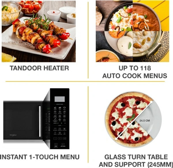 Whirlpool 20 L Convection Microwave OvenColor: Black20 LConvection : Can be used for baking along with grilling, reheating, defrosting and cookingFeather Touch : Modern, easy-to-use touch controlsChild Lock :  Ensures complete safety especially for homes with small children10 Days Replacement Policy, No questions asked.Hurry, Only a few left! - Black