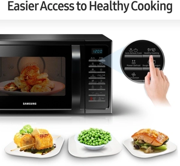SAMSUNG 28 L Convection & Grill Microwave OvenColor: Black, Grey, Pink28 L : Great for family of 4Convection & GrillTouch Key Pad (Membrane)  is sensitive to touch and easy to cleanChild Lock :  Ensures complete safety especially for homes with small children10 Days Replacement Policy, No questions asked. - Black, 28 Ltrs