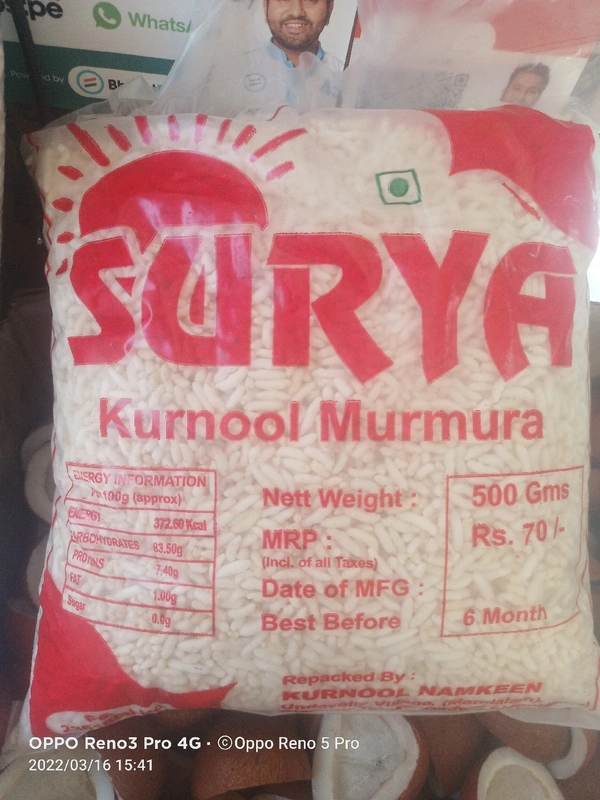 Surya Kurnool Murmura 500gm Packet - 500gm, Salted