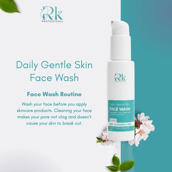 Rk professional RK Professional Daily Gentle Skin Face Wash - Niacinamide & Hyaluronic Acid | Hydrating Cleanser for Dry to Normal Skin | pH Balanced & Sulphate Free | 125ml