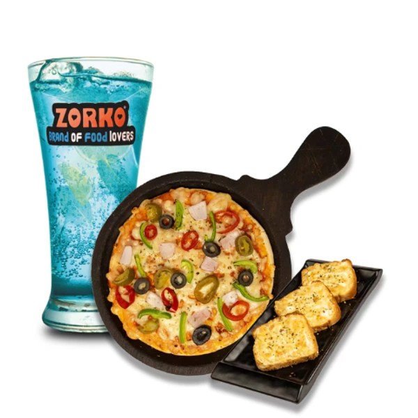 Zorko Veg Exotica Pizza + Cheese Garlic Bread (3 Slices) + Any Mojito