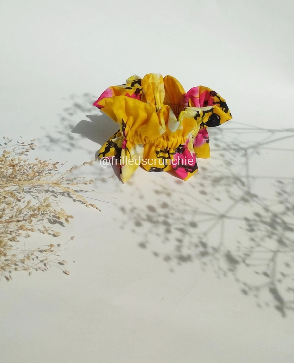Floral Frilled Scrunchie - yellow, L