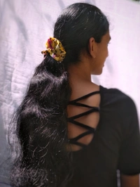 Floral Frilled Scrunchie - yellow, L