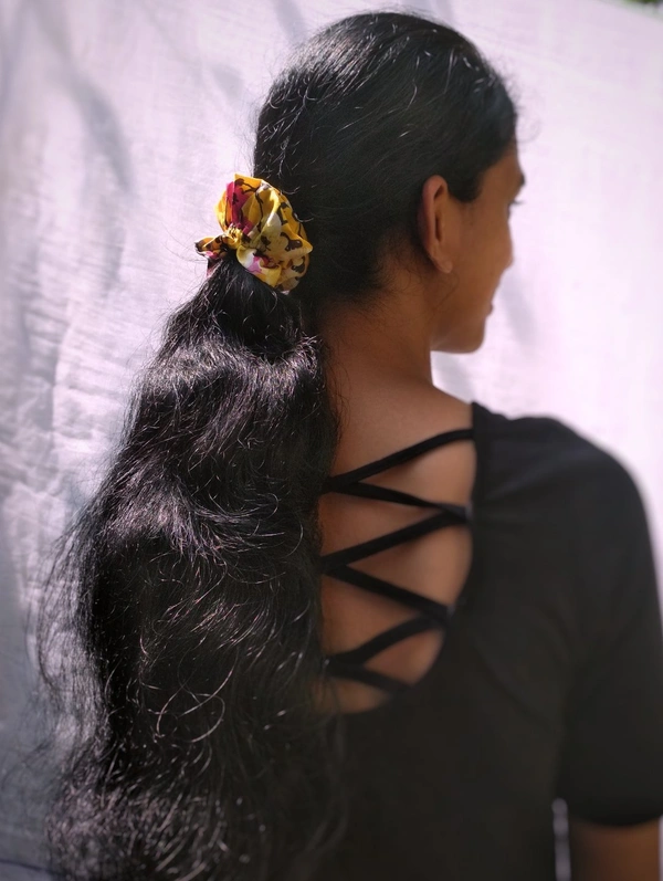 Floral Frilled Scrunchie - yellow, L