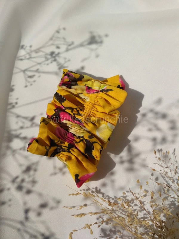 Floral Frilled Scrunchie - yellow, L