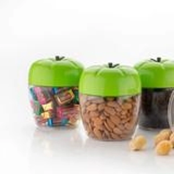  Round Plastic Jar/Container with Apple Shape for Kitchen Storage 500ml - green