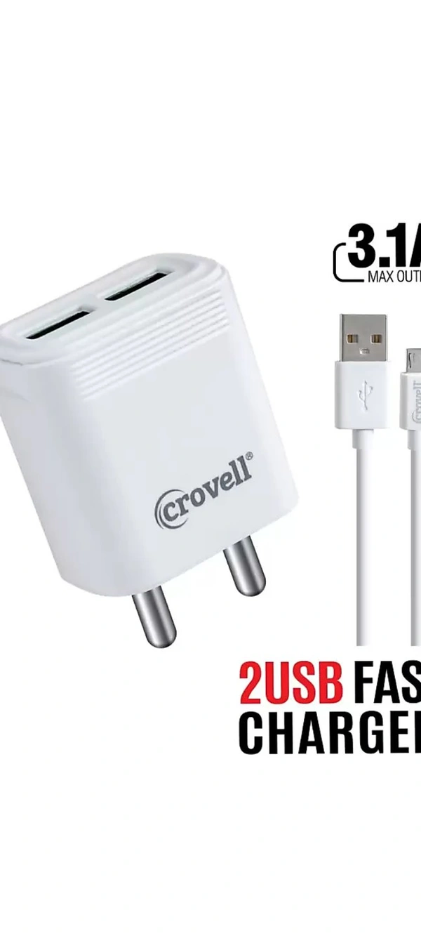 Crovell Dual USB Fast Charger Type C - Black, Unique