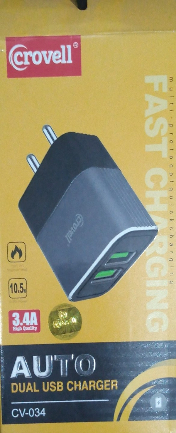 Crovell Dual USB Fast Charger Type C - Black, Unique