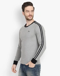 Crew Neck Grey Black Strip Full Tshirt - XL