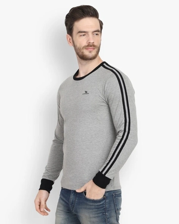 Crew Neck Grey Black Strip Full Tshirt - XL