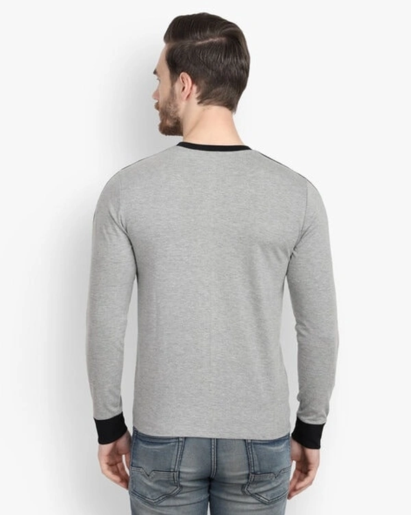 Crew Neck Grey Black Strip Full Tshirt - XL