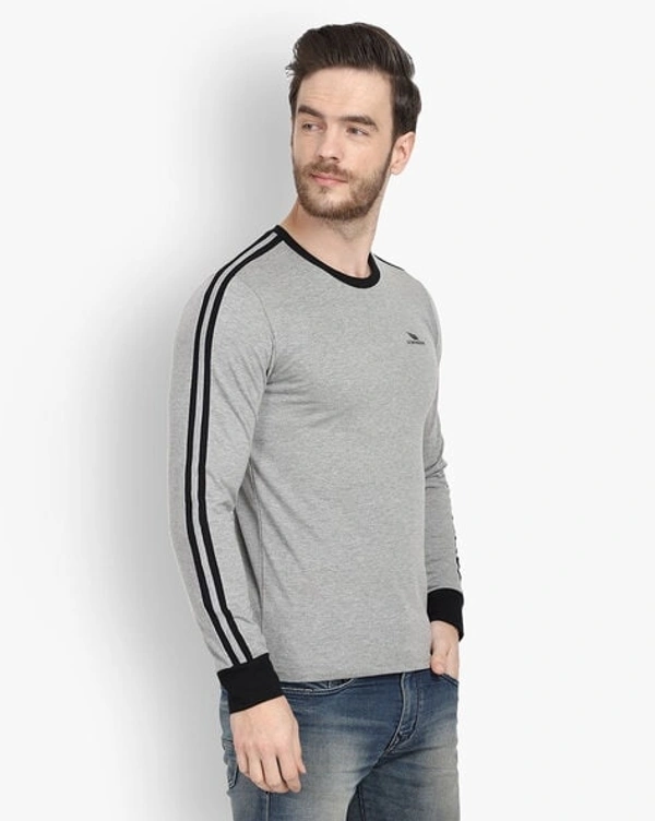 Crew Neck Grey Black Strip Full Tshirt - XL