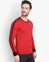 Red Crew Neck T-shirt With Black Strip Full Sleeve  - S