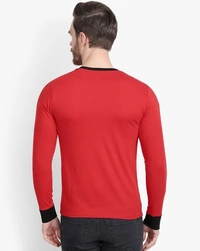 Red Crew Neck T-shirt With Black Strip Full Sleeve  - S