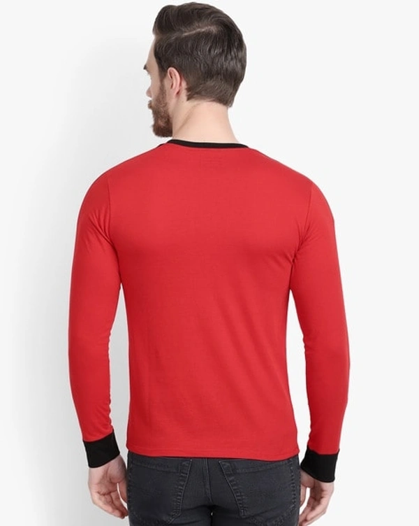 Red Crew Neck T-shirt With Black Strip Full Sleeve  - S