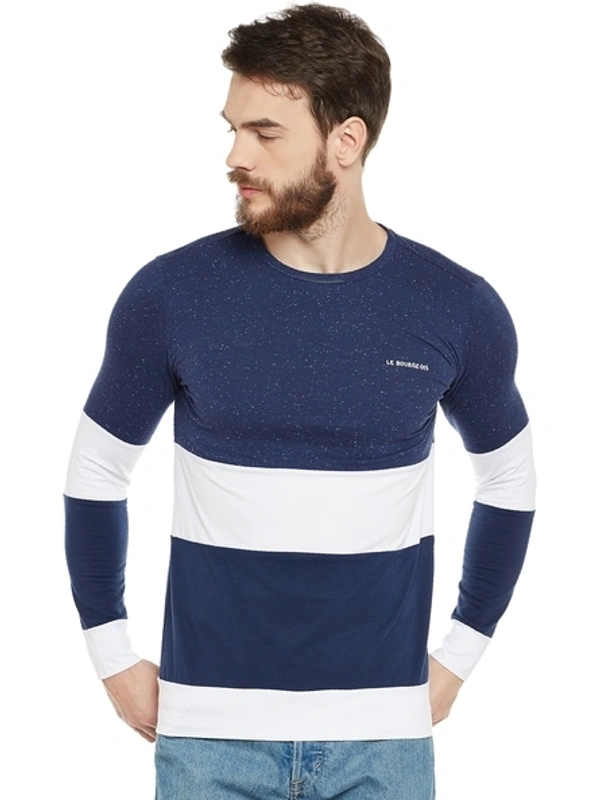 Blue White Solid Full Tshirt - S