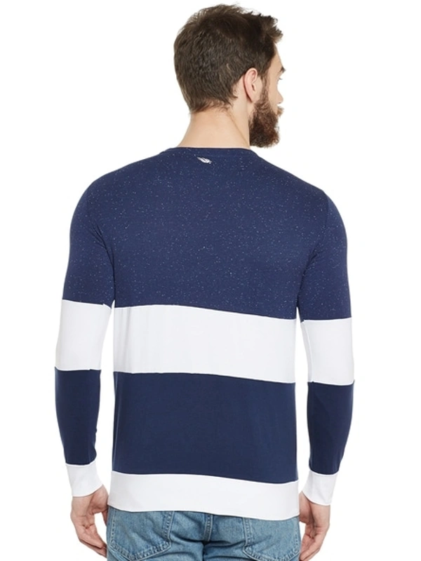 Blue White Solid Full Tshirt - S
