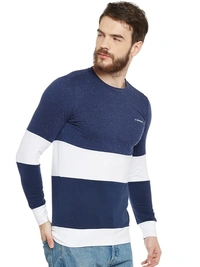 Blue White Solid Full Tshirt - S