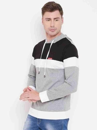 Triple Color Full Sleeve Mens Hoodie - M