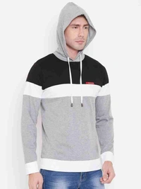 Triple Color Full Sleeve Mens Hoodie - L