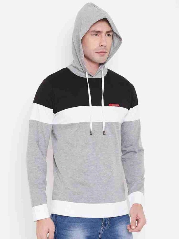 Triple Color Full Sleeve Mens Hoodie - L