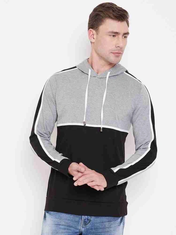 Double Color Black Mens Hoodie  - L
