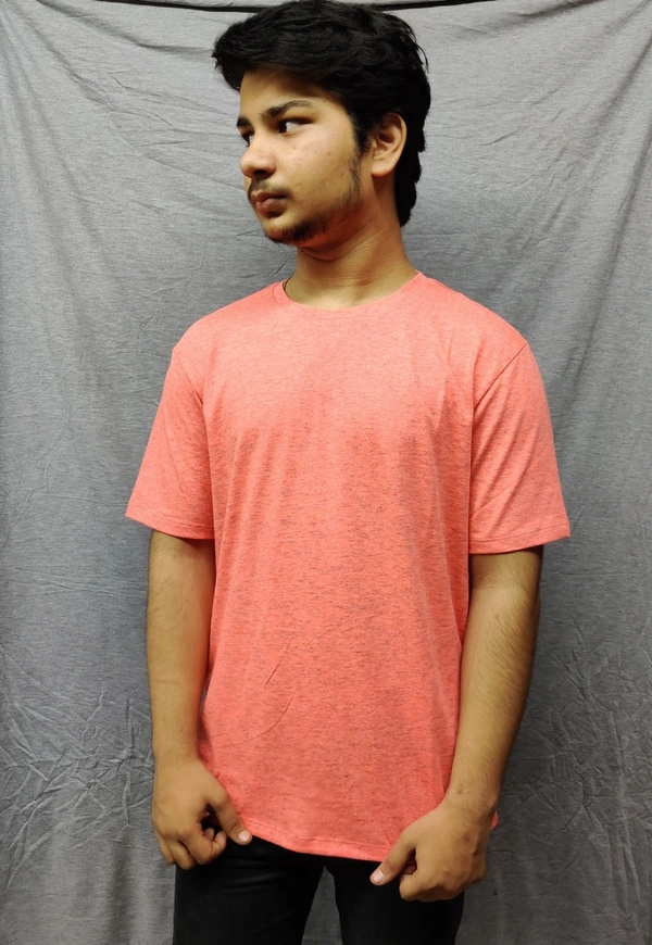 Orange Solid Cotton Mens Tshirt - M