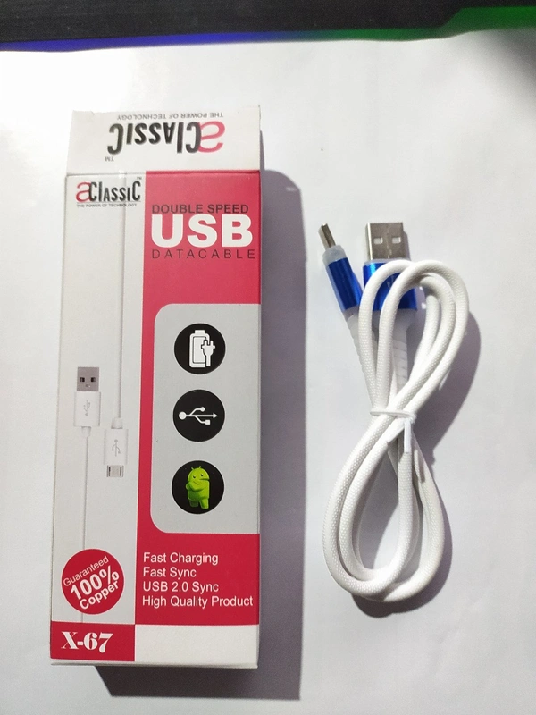 AClassiC X-67 ( Double Speed USB Data Cable, RGB ) - White