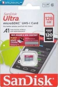 SanDisk A1 128-200-32-64 GB MicroSD CardClass 10 120 MB/s Memory Card - 128 GB