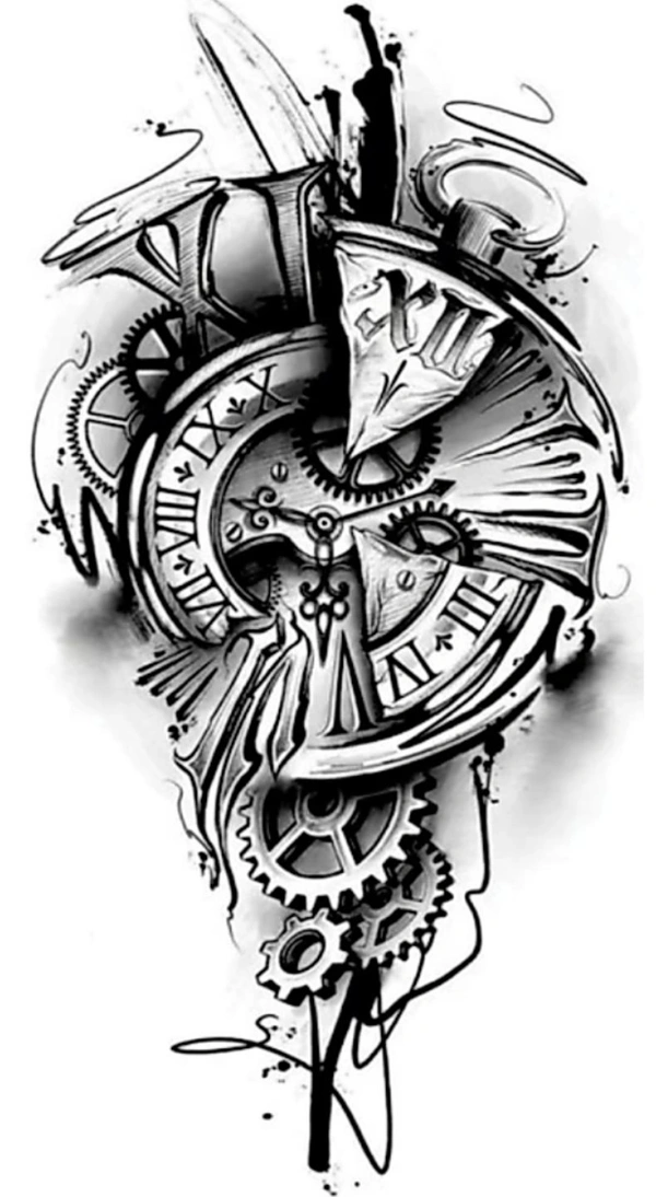 komstec Compass Clock TattooWaterproof Sticker For Men andWomen Temporary Body Tattoo(Compass Clock Tattoo) - black color