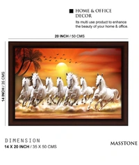 Masstone Lucky Seven Running HorsesVastu UV Matt Textured Framed DigitalReprint 14 inch x 20 inch Painting