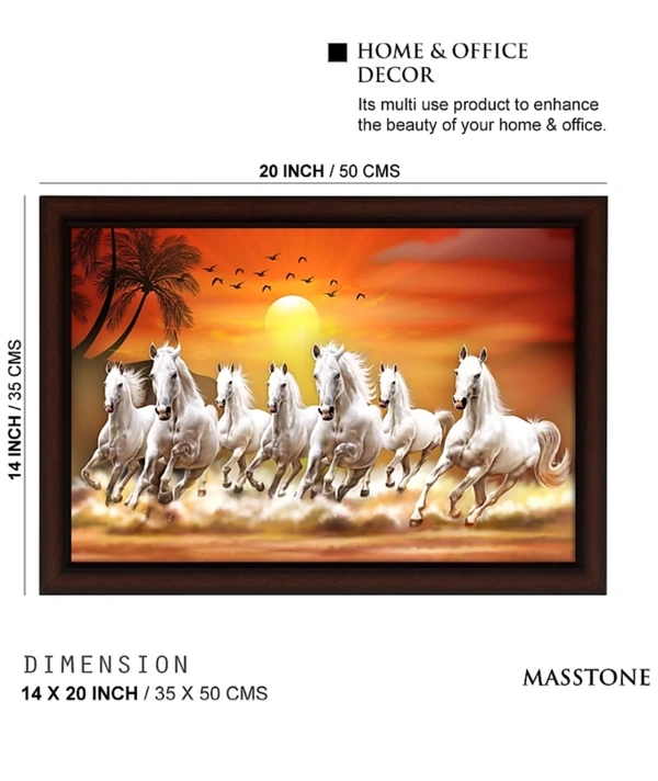 Masstone Lucky Seven Running HorsesVastu UV Matt Textured Framed DigitalReprint 14 inch x 20 inch Painting