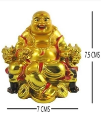 VIRSAA BEAUTIFULLY HANDCRAFTED FENG SHUI LAUGHINGBUDDHA SITTING ON CHAIR WITHGOLD COINS FOR GOOD FORTUNE,HEALTH ,WEALTH AND PROSPERITYSHOWPIECE GIFT SET DecorativeShowpiece - 7.5 cm (Polyresin, Gold)